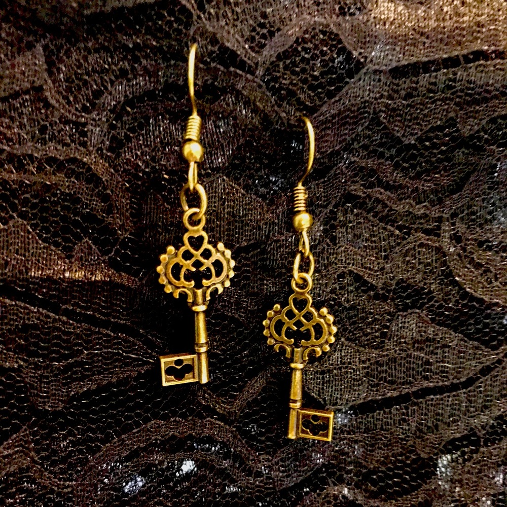 Victorian Brass Key Earrings
